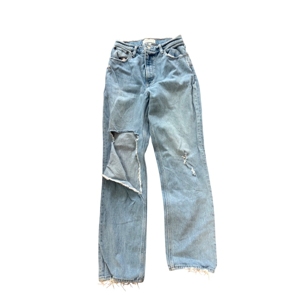 Abercrombie & Fitch The 90s Straight Ultra High Rise Distressed Jeans 27 4R Blue